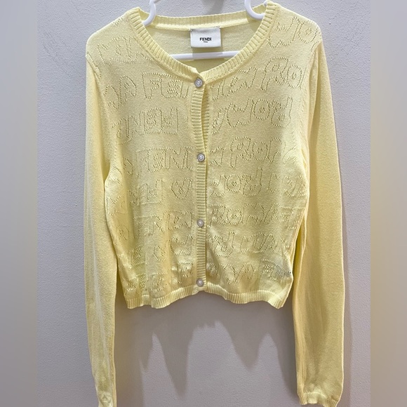 Fendi Other - Fendi Junior Girls Yellow Cotton Cardigan Fendi Motif Made in Italy Size 8A